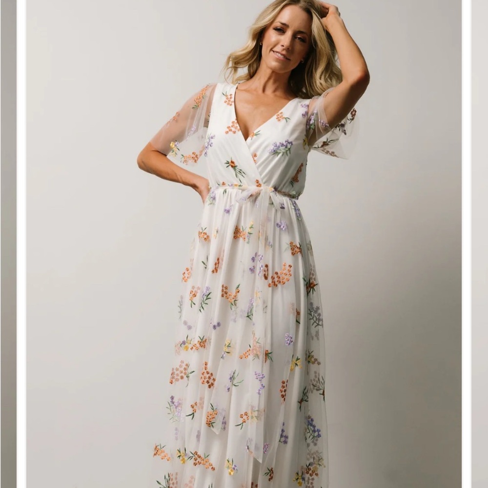 Baltic Born White Maxi Dress with Slit and Tie Front